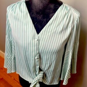 NWT Green Pinstripe Blouse